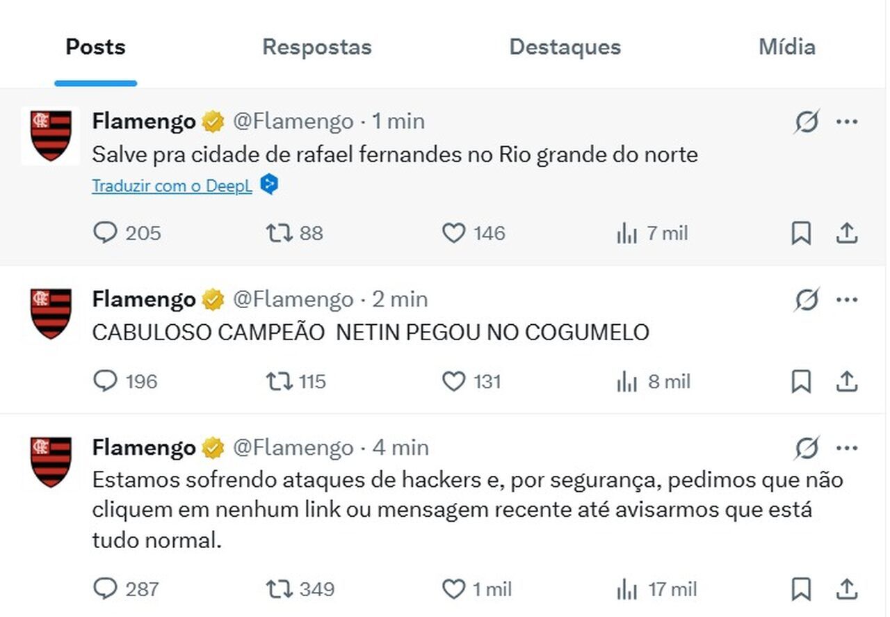 Flamengo sofre ataque de hackers no X durante final