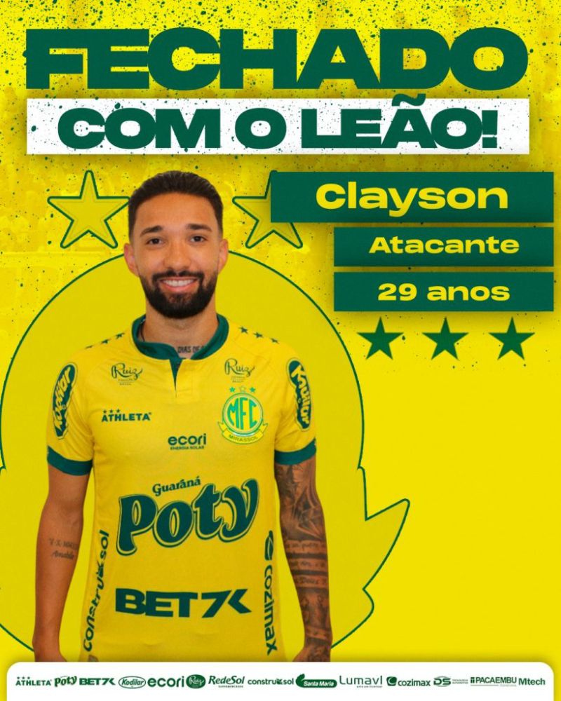Mirassol anuncia o reforço do atacante Clayson